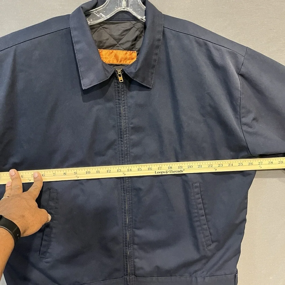 MJ22‎ Work Jacket Men's XL-RG Blue Distressed Quilted Lining Full Zip Workwear